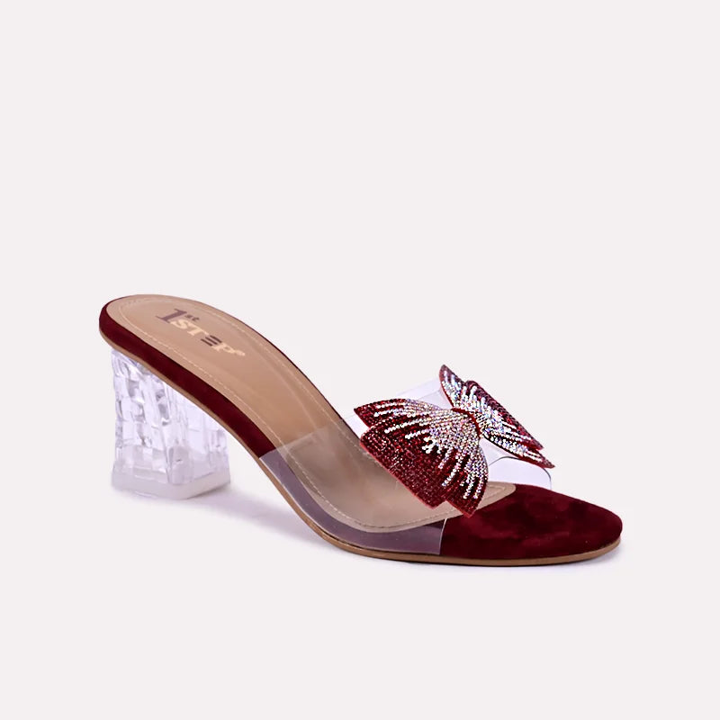 Maroon Crystal Heel Fancy Slippers 0412556