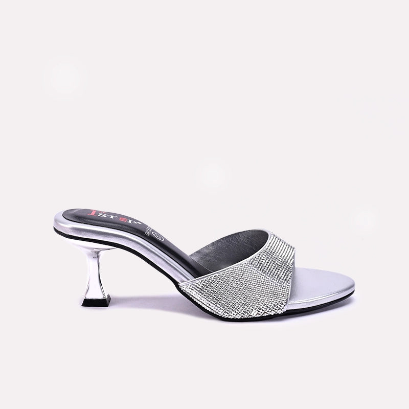 Womens Silver Fancy Heel Slippers