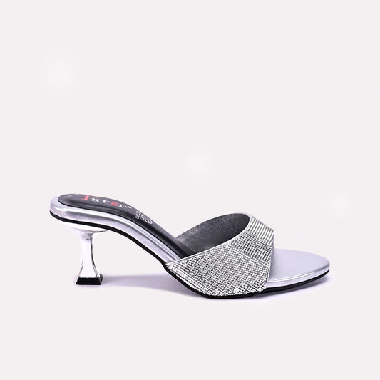 Womens Silver Fancy Heel Slippers