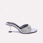 Womens Silver Fancy Heel Slippers