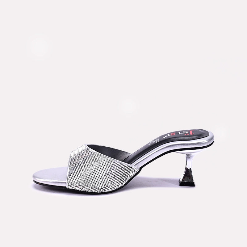 Silver Fancy Heel Slippers for Women