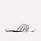 Womens Silver Flat Fancy Slippers