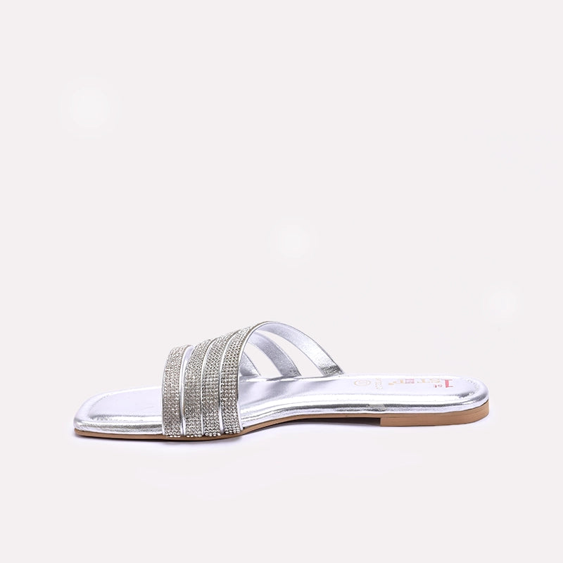 Silver Flat Fancy Slippers for Women