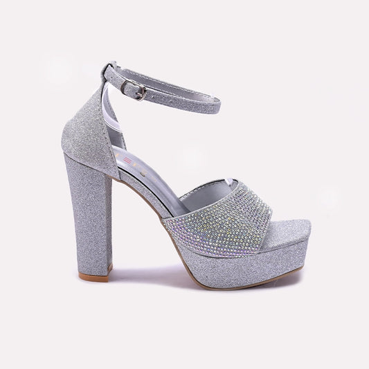 Womens Silver High Heel Fancy Sandals