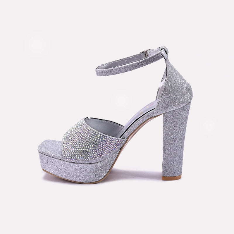 Silver High Heel Fancy Sandals for Women