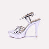 siofra silver glossy high heel sandalsfor women