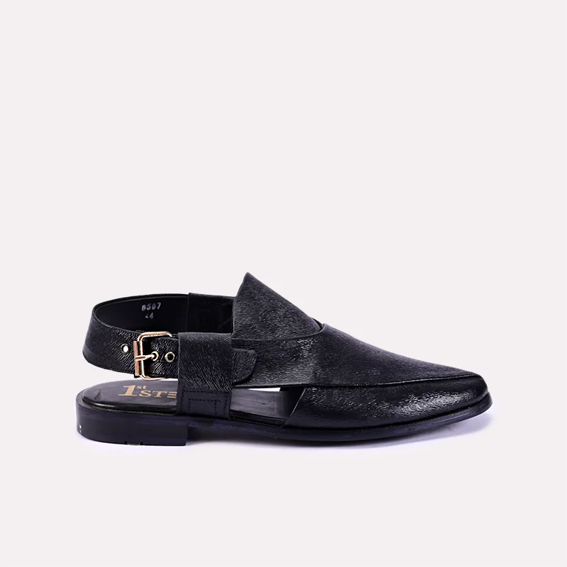 sleek men black peshawari chappal