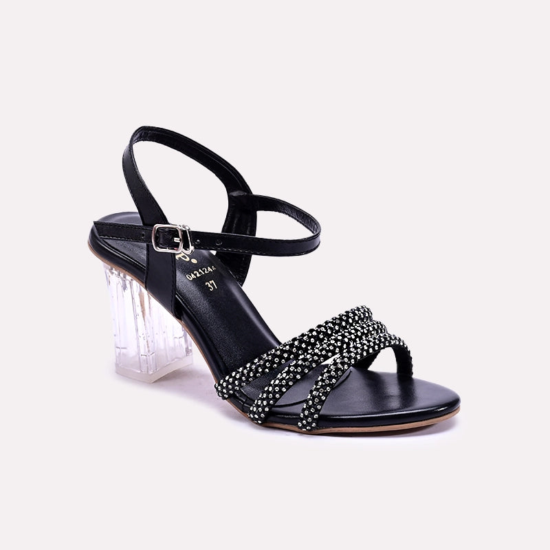 Soraya Black Crystal Heel Bridal Sandals