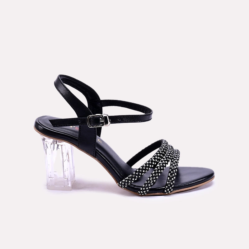 Soraya women Black Crystal Heel Bridal Sandals