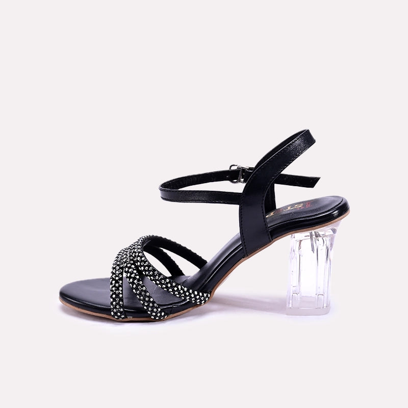 Soraya Black Crystal Heel Bridal Sandals for women