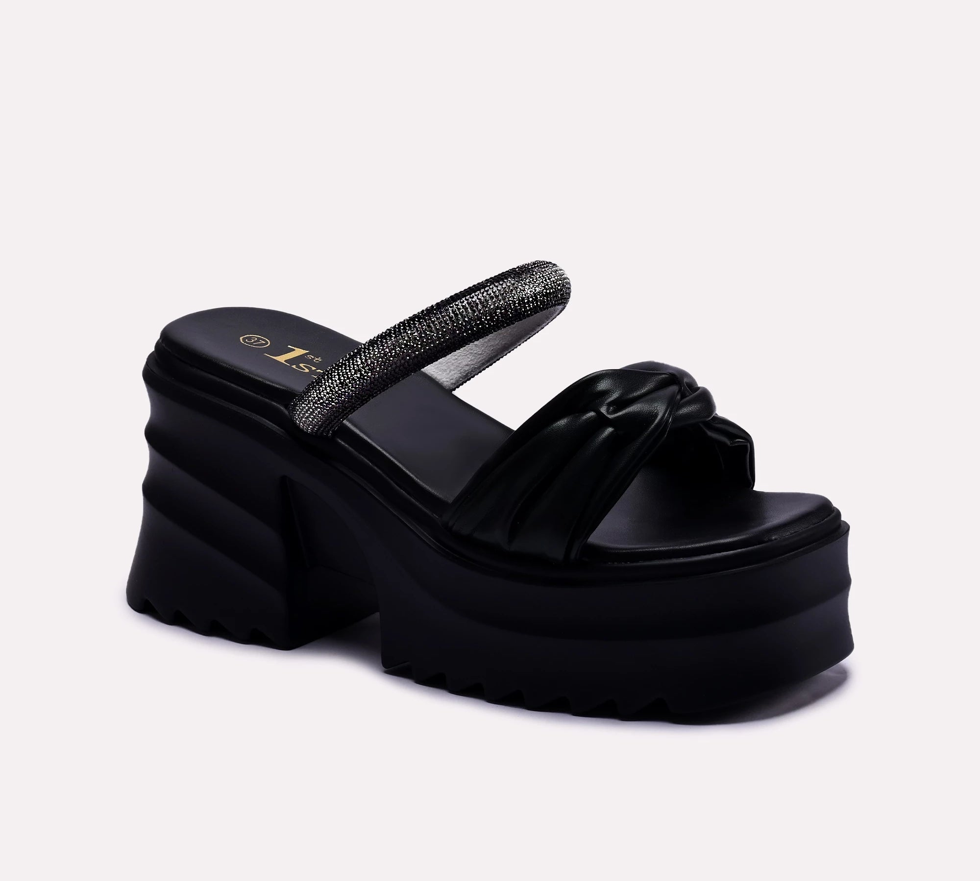 womens black platform fancy slippers