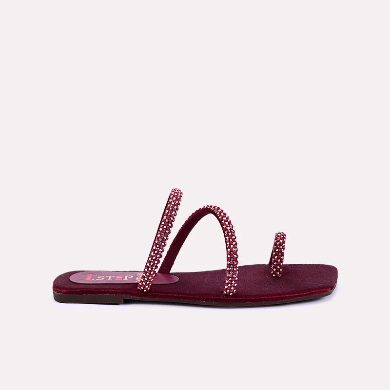 thalia women maroon flat slippers