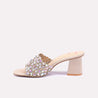 tindra gold block heel fancy slippers for women