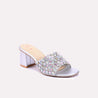 tindra silver block heel fancy slippers