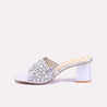 tindra silver block heel fancy slippers for women