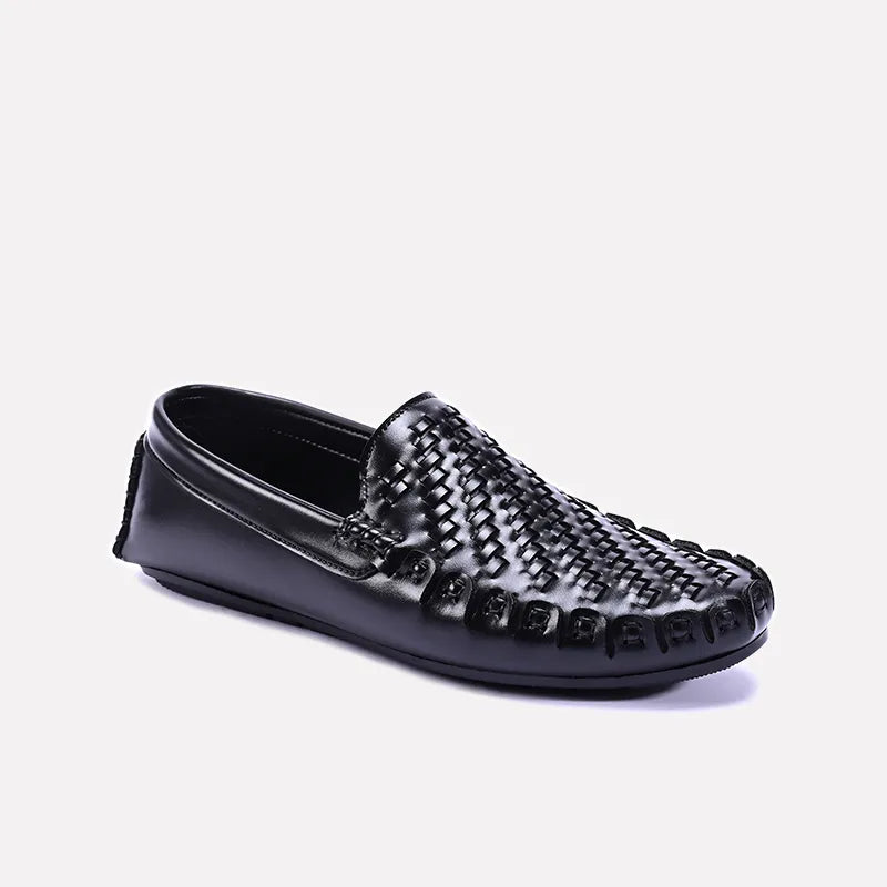 vault black textured loafers