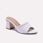 White Block Heel Casual Slippers