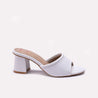 Womens White Block Heel Casual Slippers