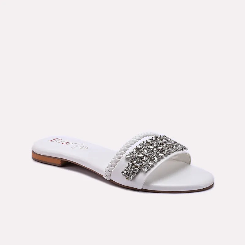 White Fancy Flat Slippers 0412234