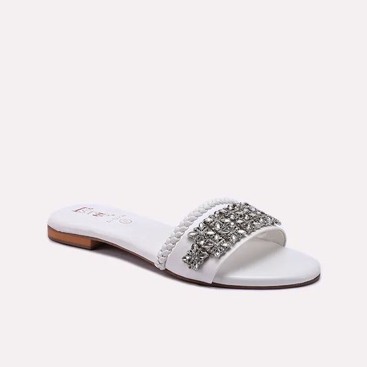 White Fancy Flat Slippers 0412234