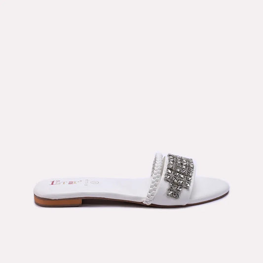 White Fancy Flat Slippers 0412234