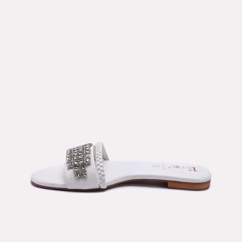 White Fancy Flat Slippers 0412234