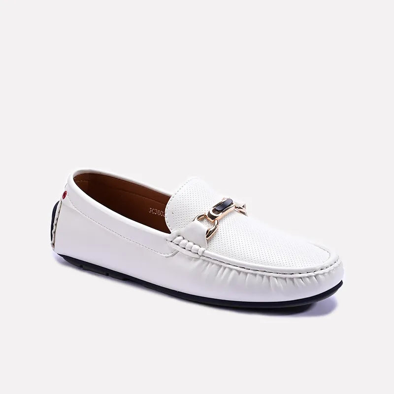 White Perforated Horsebit Loafers 0130952