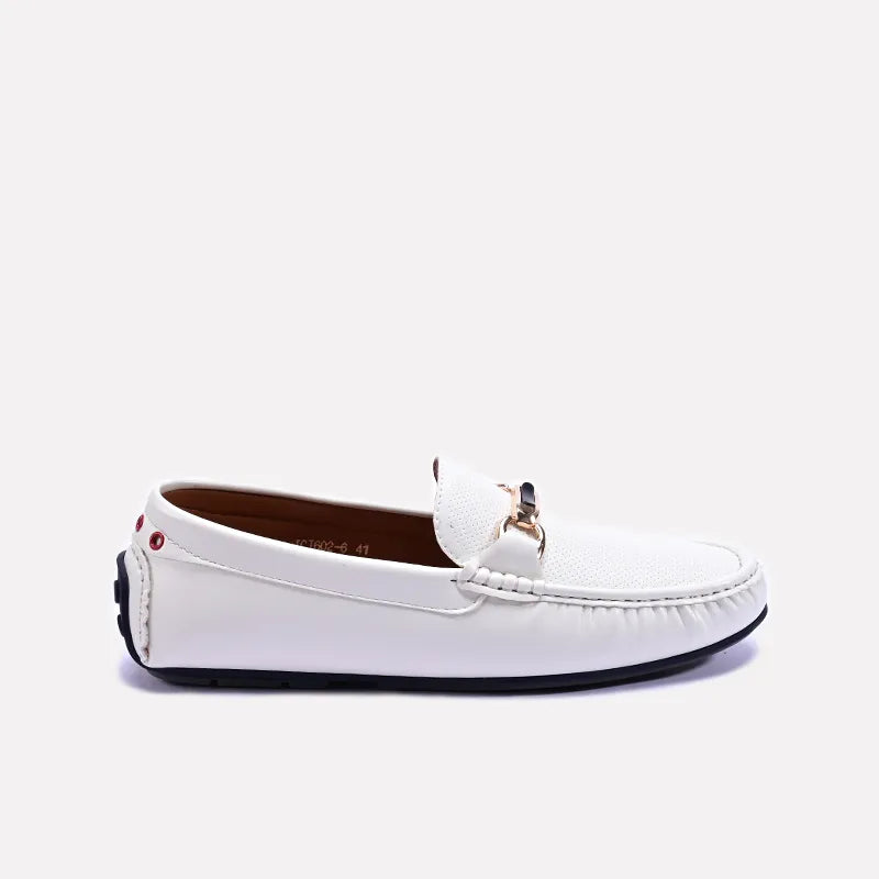 White Perforated Horsebit Loafers 0130952