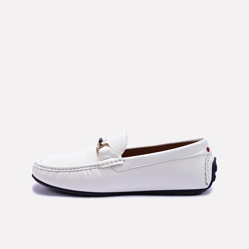 White Perforated Horsebit Loafers 0130952