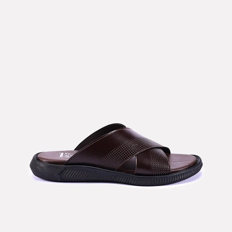 winston men brown criss cross slides