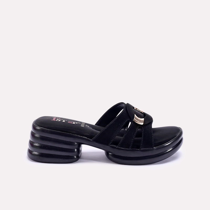 Womens Black Chunky Casual Slippers 0413161