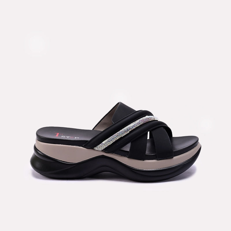 Womens Black Chunky Casual Slippers
