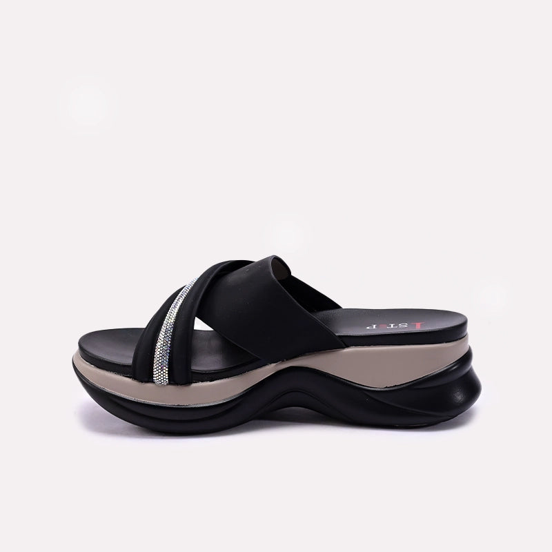 Black Chunky Casual Slippers for Women