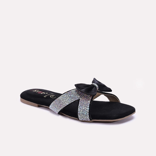 Womens Black Fancy Criss Cross Slippers 0412723