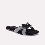 Womens Black Fancy Criss Cross Slippers 0412723