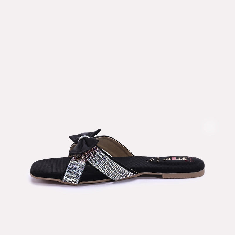 Womens Black Fancy Criss Cross Slippers 0412723