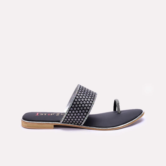 Womens Black Fancy Flat Slippers 0411452