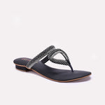 Womens Black Fancy Flat Slippers 0412466