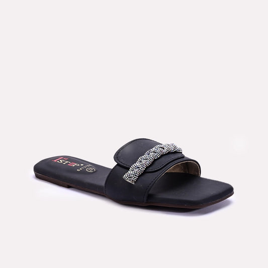 Womens Black Fancy Flat Slippers 0412724