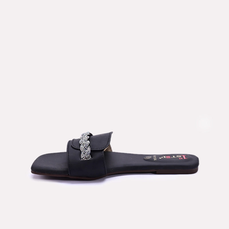 Womens Black Fancy Flat Slippers 0412724