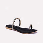 Womens Black Fancy Flat Slippers 0412774