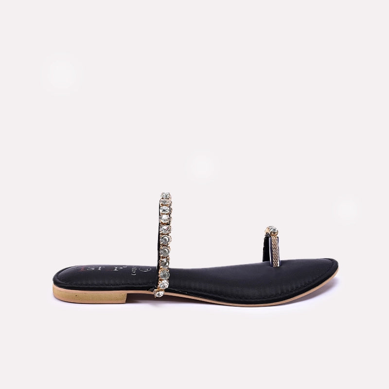 Womens Black Fancy Flat Slippers 0412774