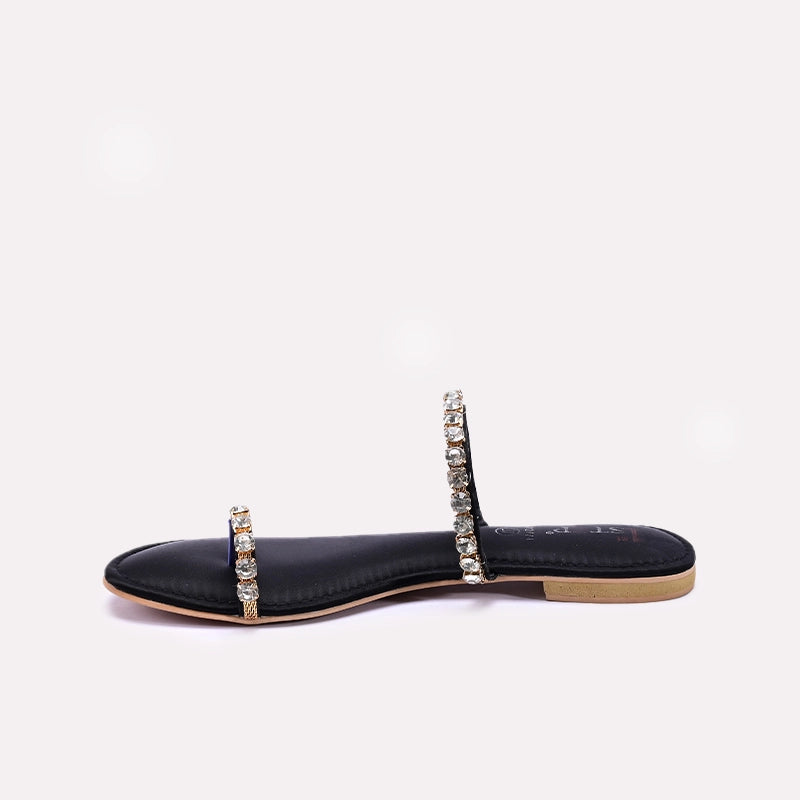 Womens Black Fancy Flat Slippers 0412774