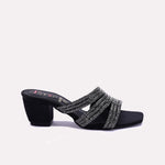 Womens Black Fancy Heel Slippers 0413054