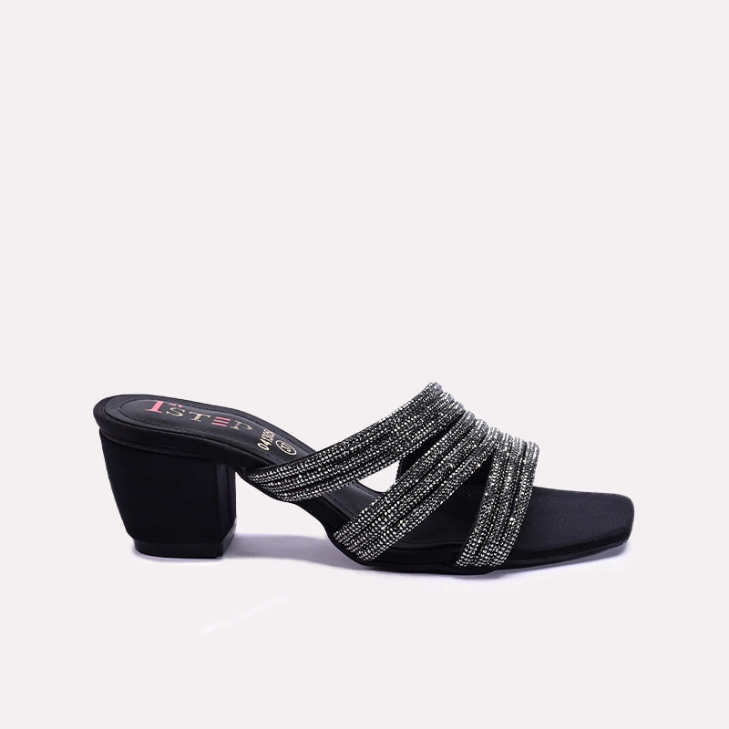 Womens Black Fancy Heel Slippers 0413054