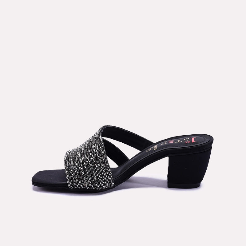 Womens Black Fancy Heel Slippers 0413054