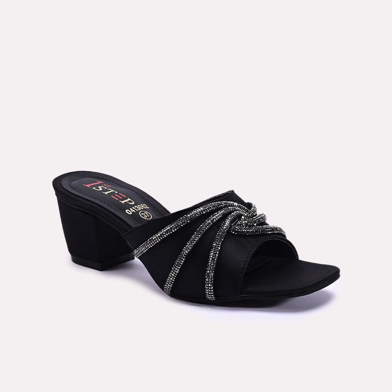 Womens Black Fancy Heel Slippers 0413062