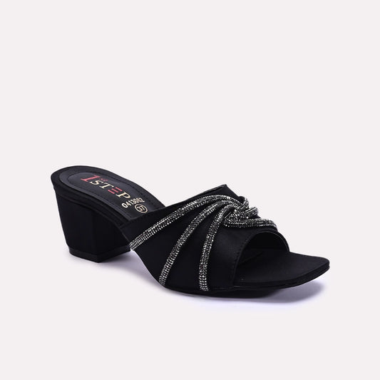 Womens Black Fancy Heel Slippers 0413062