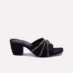Womens Black Fancy Heel Slippers 0413062