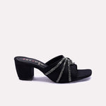 Womens Black Fancy Heel Slippers 0413062